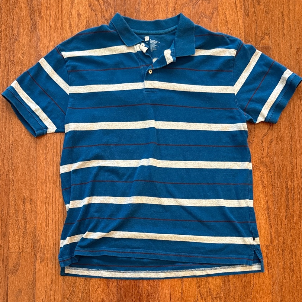 GAP Blue and Gray Striped Polo Shirt